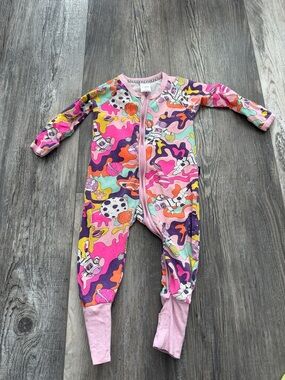 Bonds Pink Multi-Color Space & Snack Print One-Piece Footie